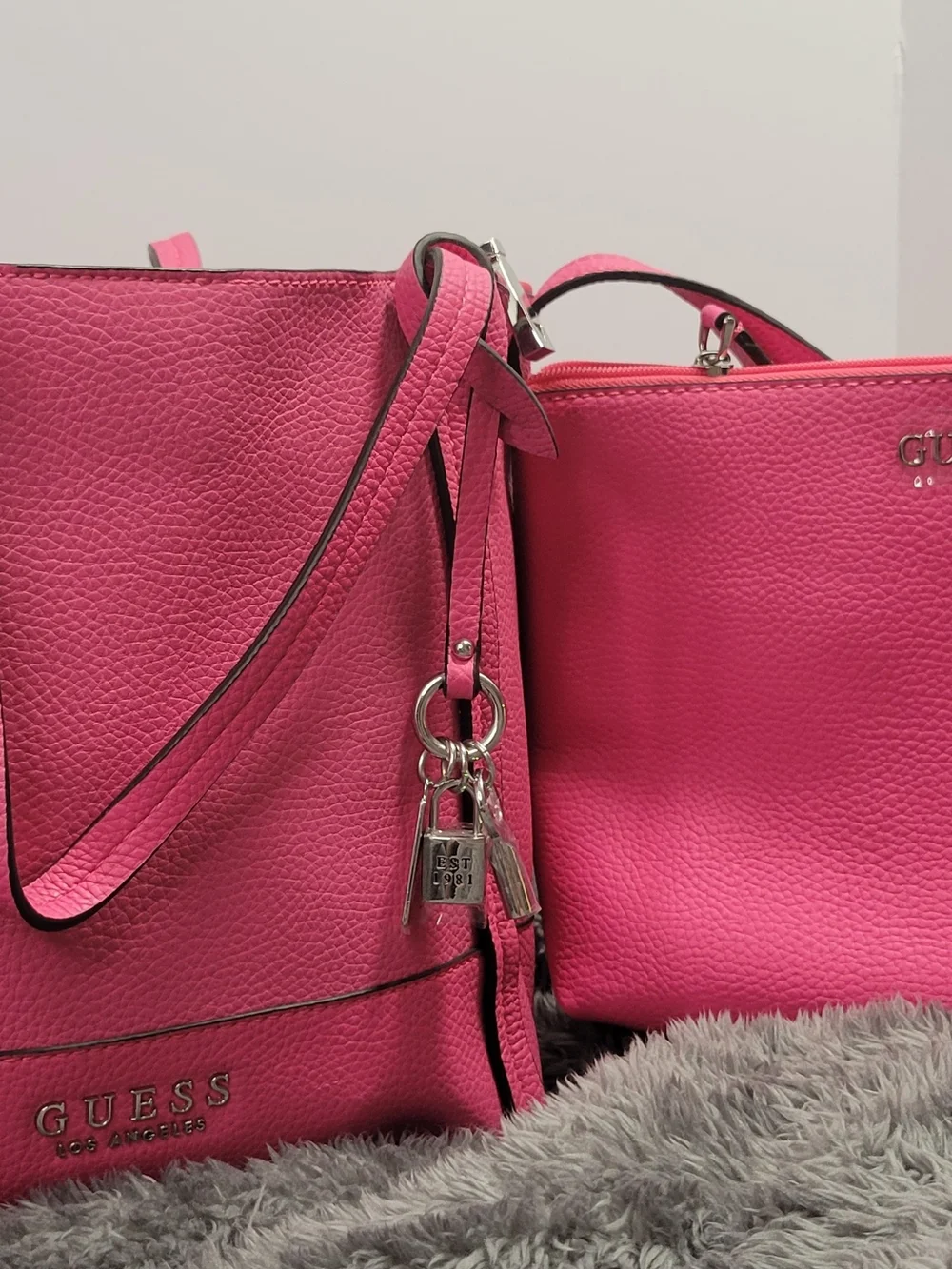 GUESS Pink Leather Tote and Shoulder Bag Set